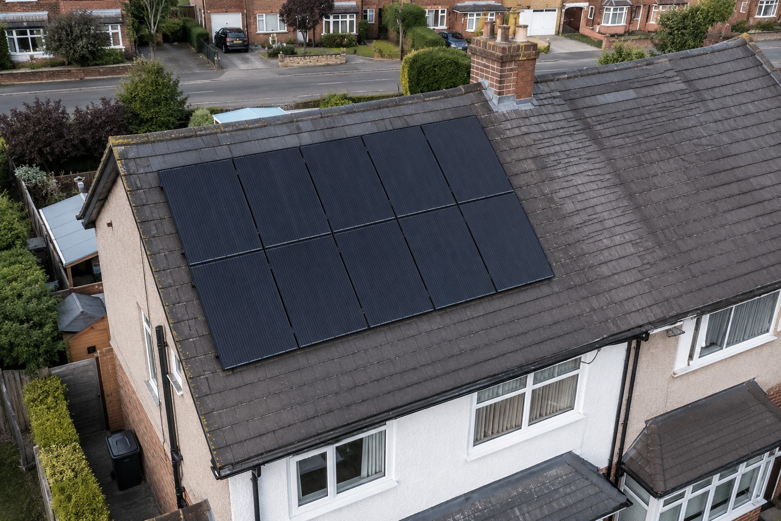 Ten-panel solar array on a semi-detached roof
